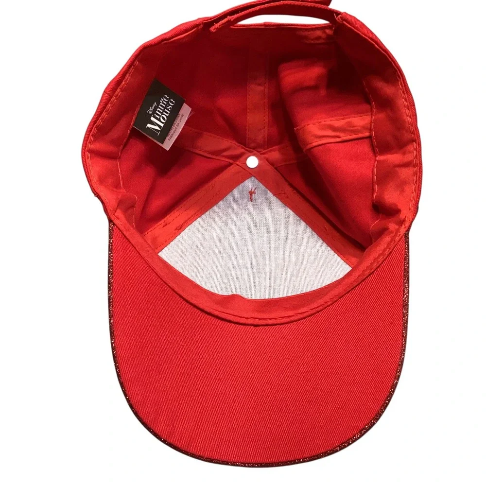 Disney Minnie Mouse Girls Red Glitter Baseball Cap 3D Ears Polka Dot Glitter EUC